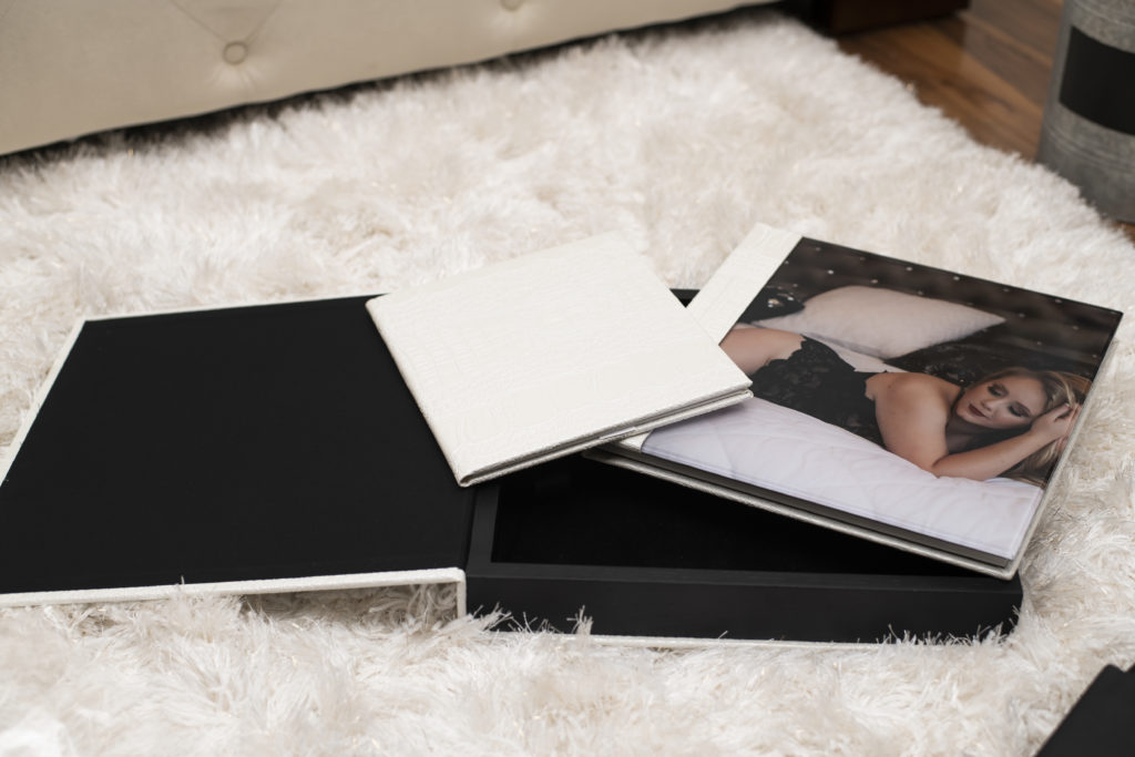 boudoir images printed in album and white folio box